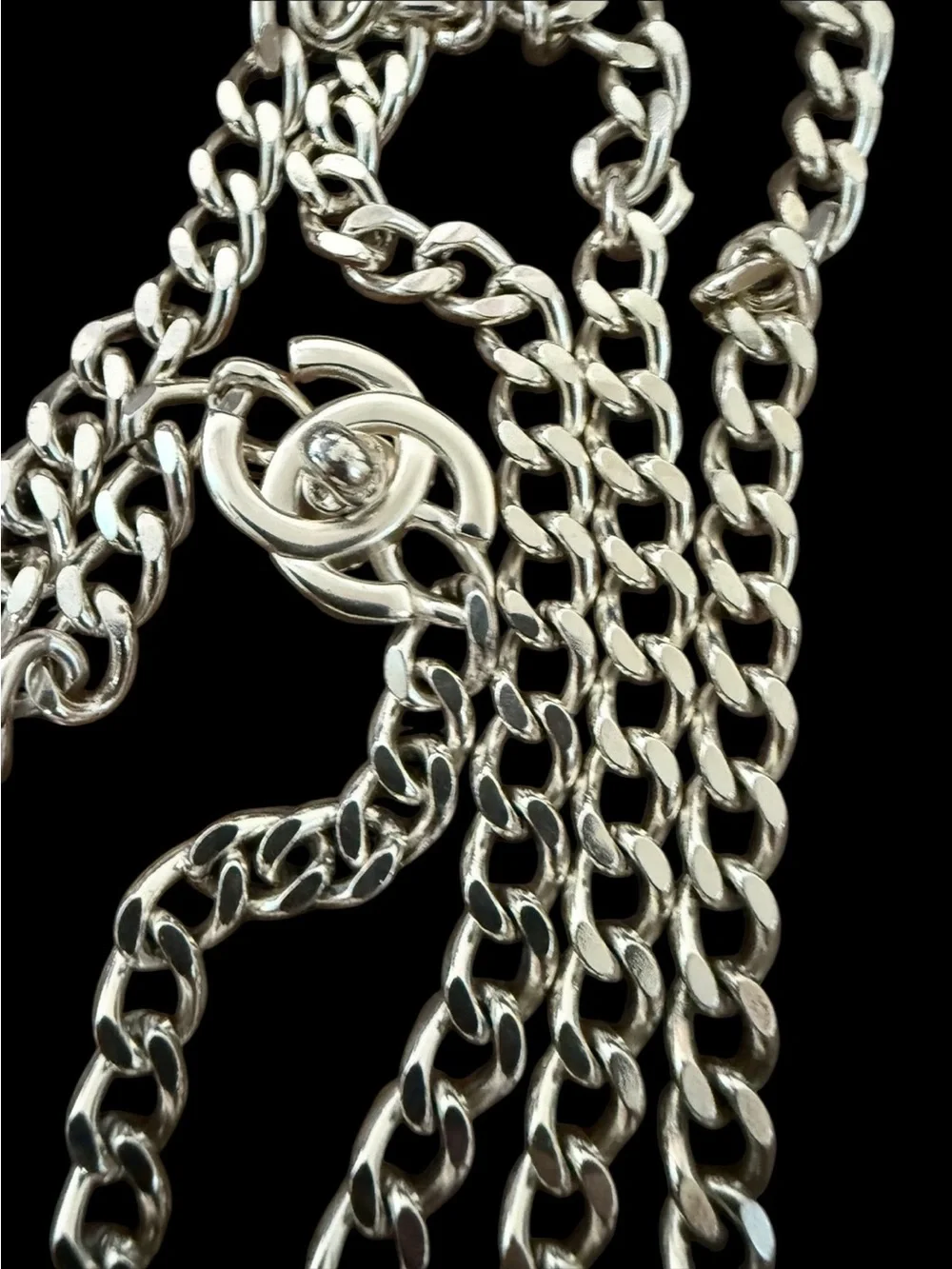 Chanel 1996 CC Turn-lock Silver Tone Interlocking Logo Pendant Necklace